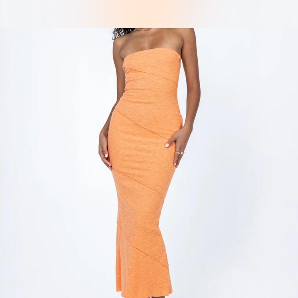 Orange Strapless Knit Dress